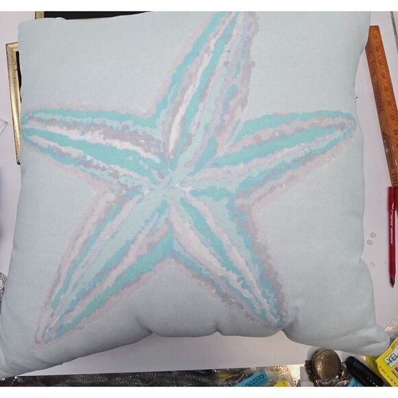 Starfish Print Pillow Cover Beige 20" x 20" Cotton Made In India - Picture 1 of 4